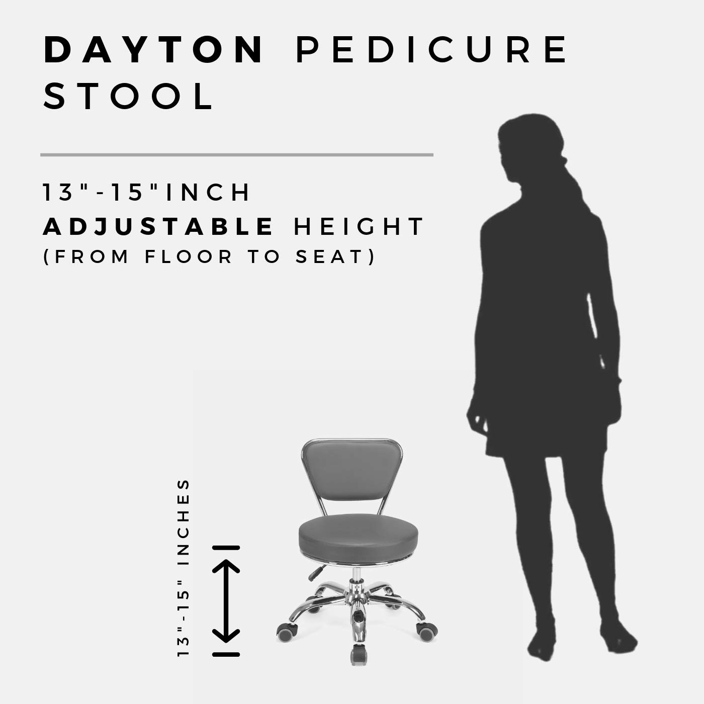 Dayton Pedicure Stool (Black) Pneumatic, Adjustable Height, Perfect for Nail Salon, Pedicure spa: Beauty