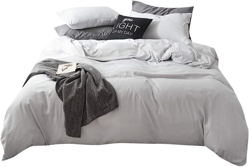 VM VOUGEMARKET 3 Pieces Solid Color Duvet Cover Set King,Silver Gray Duvet Cover with Zipper Closure,Super Soft Washed Cotton Bedding Set-King,Silver Gray