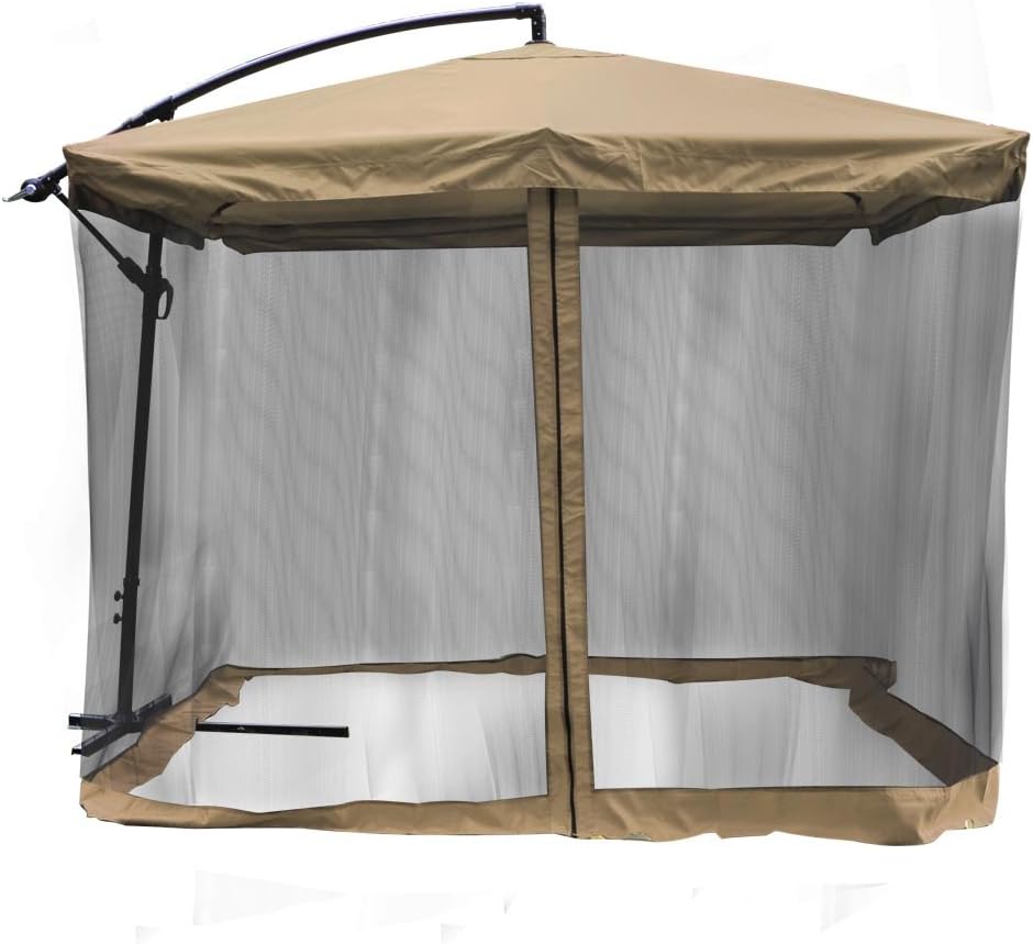 Amazon Com Yescom 9 Tan Outdoor Patio Offset Umbrella W Aluminum Tilt 200g Pa Cover Shade Mosquito Net Mesh Garden Outdoor