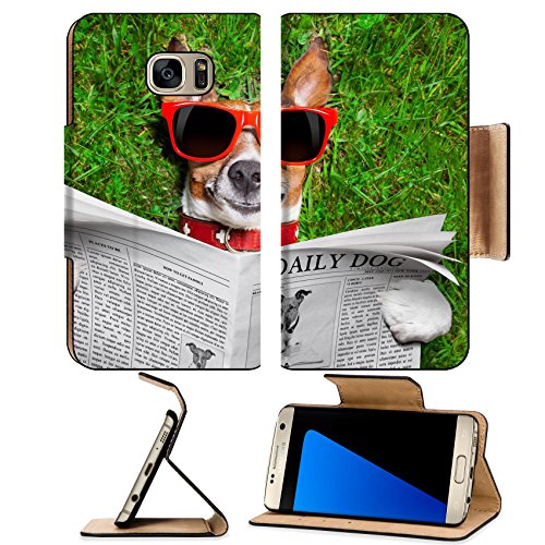 Liili Premium Samsung Galaxy S7 Edge Flip Pu Leather Wallet Case dog reading newspaper and relaxing on grass in the park IMAGE ID 29302507