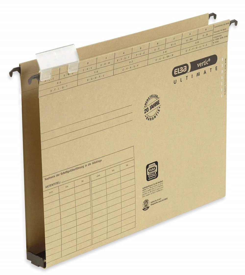 ELBA Vertic Ultimate 100552069 Hanging File with 3 cm Plastic Base Open Sides Natural Brown Pack of 25