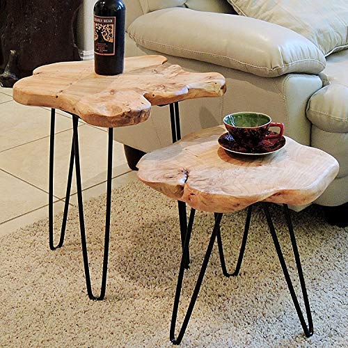 WELLAND Live Edge Side Table with Hairpin Legs, Natural Edge Side Table
