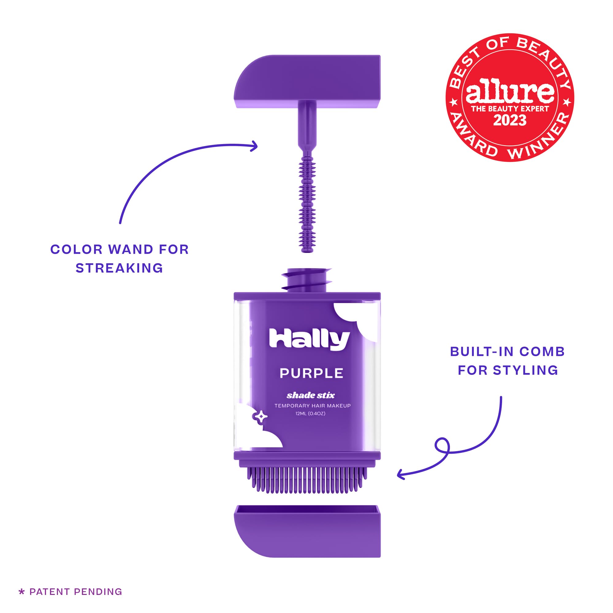 Hally Hair Temporary Hair Color, Shade Stix (Purple) - Halloween Hair Makeup Accessories for Kids, Teens & Adults - 12 ml Washable Hair Chalk & Dye for Festivals, Sporting Events & Parties