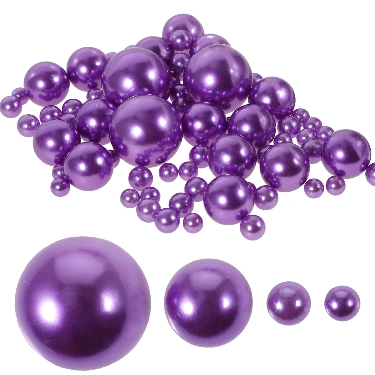 Photo 1 of 125pcs Purple Floating Beads No Hole Pearl for Vases Filler, Diy Party Decoration, 4 Sizes (1.18", 0.79", 0.39", 0.31") ABS Faux Pearls for Home Decoration