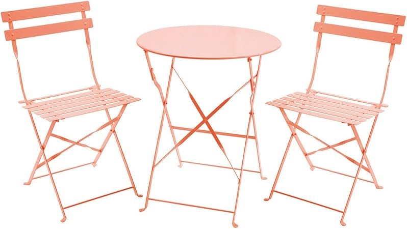 Amazon De Charles Bentley Gartenmobel Set Im Bistro Stil 1 Runder Tisch 2 Stuhle Aus Metall Zusammenklappbar Orange