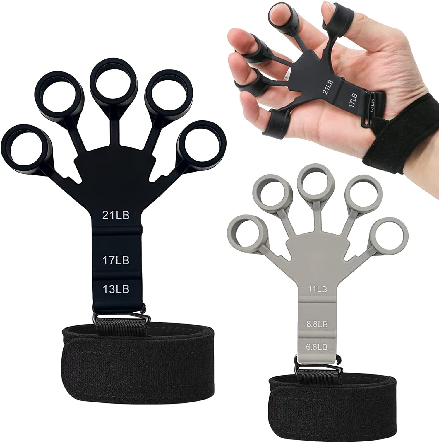 Lonnalee 2PCS Finger Strengthener, Hand Strengthener Finger Exerciser Stretcher,Finger Exerciser & Hand Strengthener, Extension Exerciser Gripper Band for Wrist Training, black