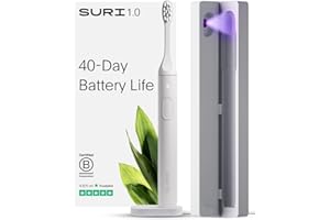 SURI Sustainable Sonic Toothbrush - Slim and Powerful Electric Toothbrush, Recyclable Plant-Based Head, 2 Modes, Including UV
