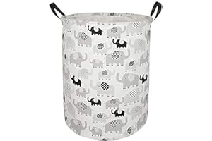 ACMUUNI 19.7" Round Canvas Large Clothes Basket Laundry Hamper with Handles,Waterproof Cotton Storage Organizer Perfect for Kids Boys Girls Toys Room, Bedroom, Nursery,Home,Gift Basket(elephant)