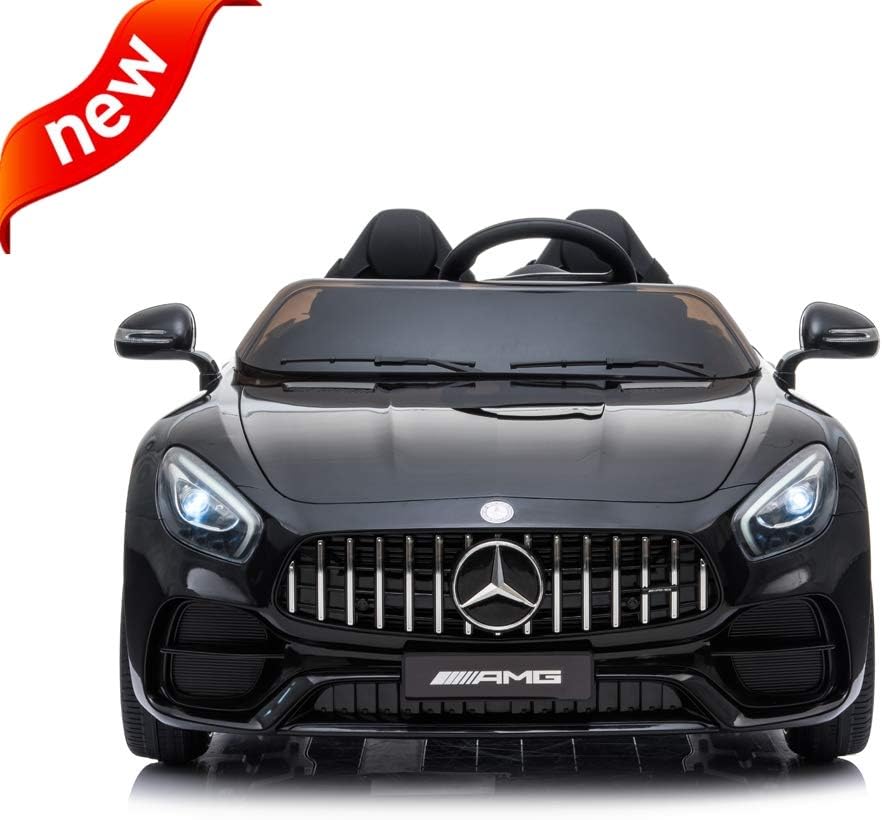 Rajmarti Updated Version Stronger Electric Ride on Car for Kids, 2 Seater 12V Battery Ride on Vehicle Toy with Remote Control, Music, LED Headlights, Seat Belt, USB, Horn (Black)