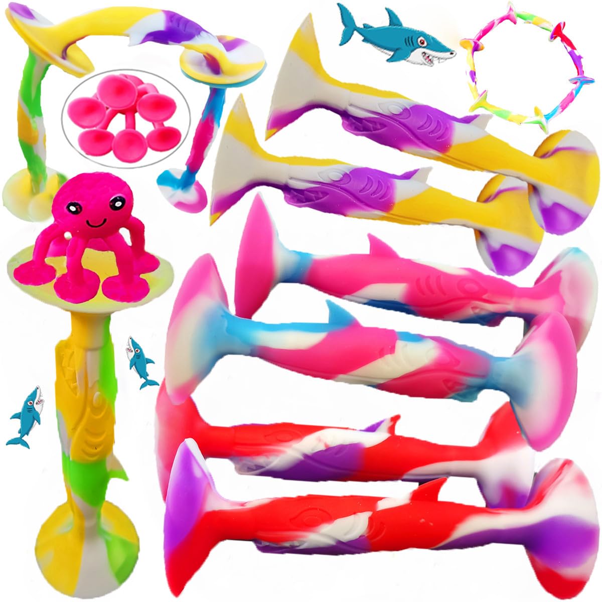 Photo 1 of mypush popo 21 Packs Outdoor Indoor Ocean Theme Throwing Double Headed Suction Cup Game Set,Shark Shape Throwing Party Game Sucker
