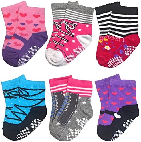 6 Pairs Anti Slip Baby Ankle Socks with Non Skid Grips for Toddler Kids Boys Girls