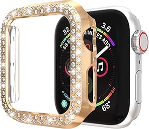 ISENXI Case Compatible with Apple Watch SE Series 6 40mm,PC Plated Hard Bumper Bling Crystal Diamonds Glitter Frame Protective Cover Compatible for iWatch Series 5 4(Rose Gold, Series 5/4 40mm)