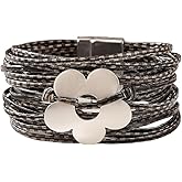 Flower Charm Wrap PU Leather Bracelet for Women Lady Handmade Bohemian Bracelets Jewelry Gifts for Women