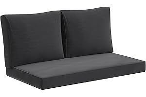 Outsunny 2 Seater Outdoor Seat Cushions with Backrest, Loveseat Double Sofa Outdoor Furniture Cushions, Fade-Resistant Replac