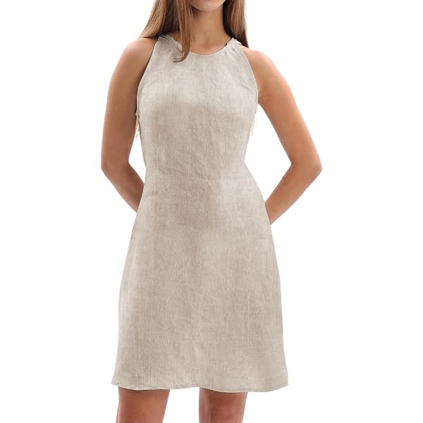 chinese dress ladies Amazhiyu Womens 100% Linen Summer Sleeveless Midi Tank Dresses with Pockets  Flax, Small at Amazon Women's Clothing store