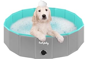 Furrybaby Foldable Dog Pool, Kiddie Pool Hard Plastic, Collapsible Pet Bath Portable Dog Swimming Pool for Pet, Dogs and Cats Grey 32''