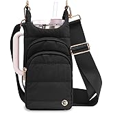 Elmklare Water Bottle Holder with Strap for 30/32 oz, Crossbody Water Bottle Carrier Bag with RFID Blocking Phone Pocket for Gym Hiking Walking Camping Travel, Black