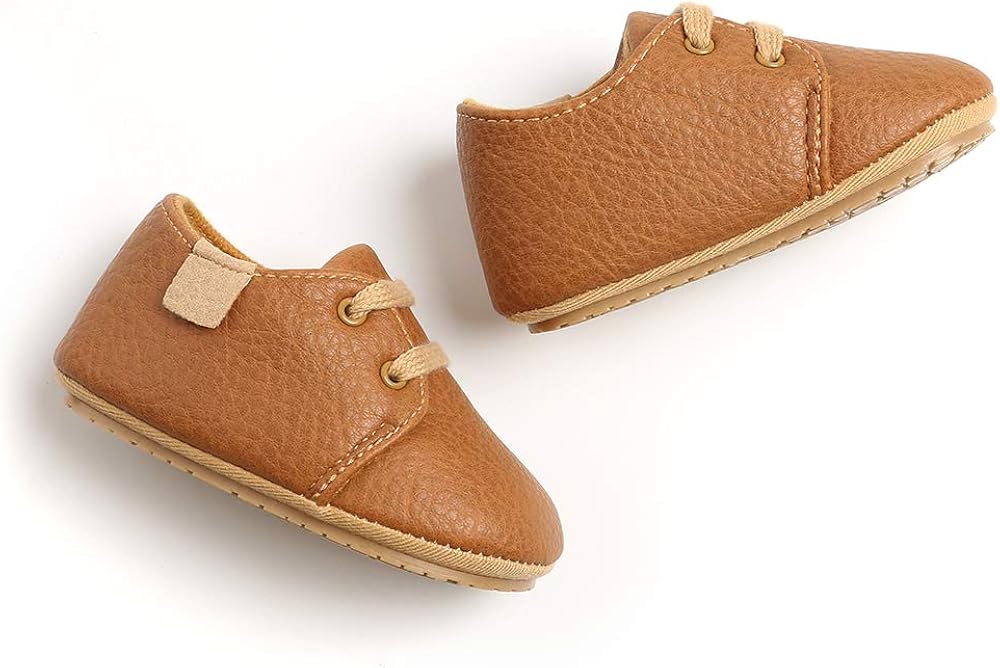 | SOFMUO Baby Boys Girls Lace Up Leather Sneakers Soft Rubber Sole Infant Moccasins Newborn Oxford Loafers Anti-Slip Toddler Wedding Uniform Dress Shoes | Sneakers