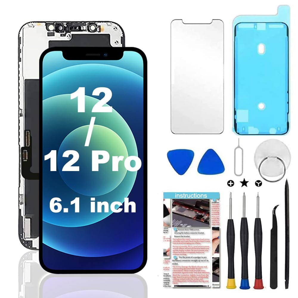 Photo 1 of for iPhone 12/12 Pro Screen Replacement Kit 6.1 inch 3D Touch LCD Screen Display Digitizer Frame Assembly with Repair Tools