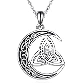 JERWLI Celtic Moon Necklace 925 Sterling Silver Crescent Celtic Knot Triangle Necklace Jewelry Good Luck irish Gifts for Women