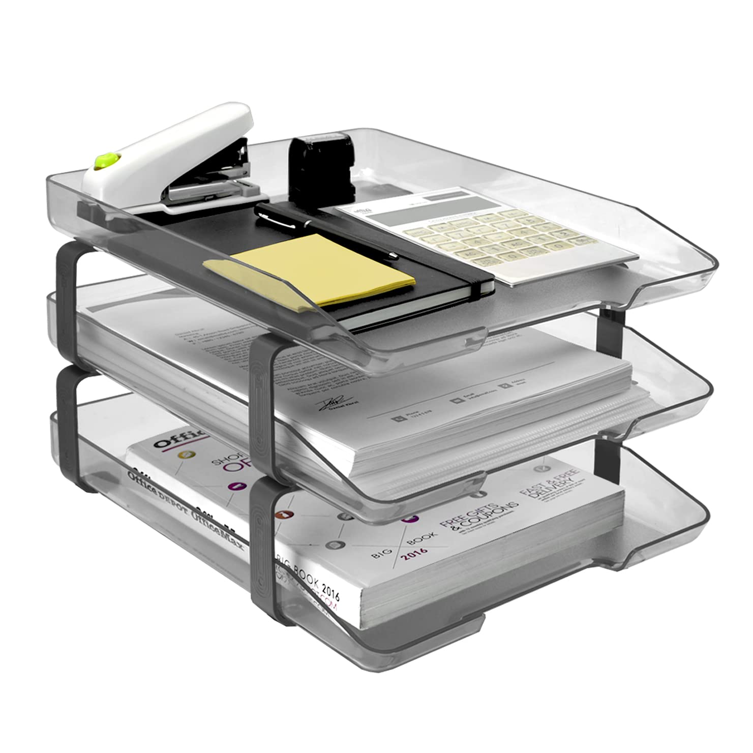 Acrimet Traditional 3 Tier Letter Tray, Front Load Design, A4 Letter Size, Desktop Organizer (Plastic) (Clear Crystal Color)