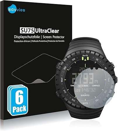 savvies Protector Pantalla Compatible con Suunto Core All Black (6 Unidades) Pelicula Ultra Transparente