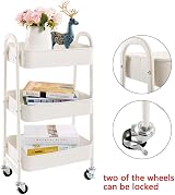 DOEWOR KS Storage Trolley on Wheels 3-Tier White Metal Kitchen Cart view 5