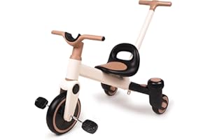 4-in-1 Toddler Tricycle for Ages 3-5, Kids Tricycle with Adjustable Push Handle, Convertible Drift Trike & Balance Glider Rid
