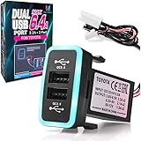 MICTUNING Dual USB 6.4A QC3.0 Quick Charger with LED Light Replacement for Toyota (Surface Size 1.3 x 0.9 inches)
