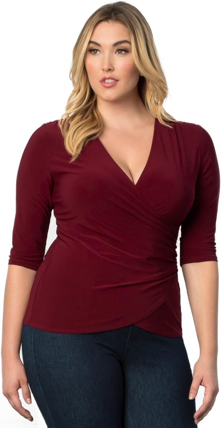Kiyonna Women's Plus Size Femme Fatale Faux Wrap Top