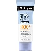 Neutrogena Ultra Sheer Dry-Touch Sunscreen Lotion, Max 100+ Broad Spectrum SPF 100 UVA/UVB Protection, Lightweight, Non-Greasy Sunscreen, Oxybenzone-Free, Antioxidant, Travel Size, 3 fl oz