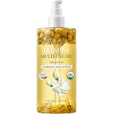 Organic Jasmine Multi-Use Body Oil For Skin, Face, Hair with Petals | Vitamin E &amp; Almond Oil Nourishing &amp; Hydrating for Moisture &amp; Skin After Bath Oil