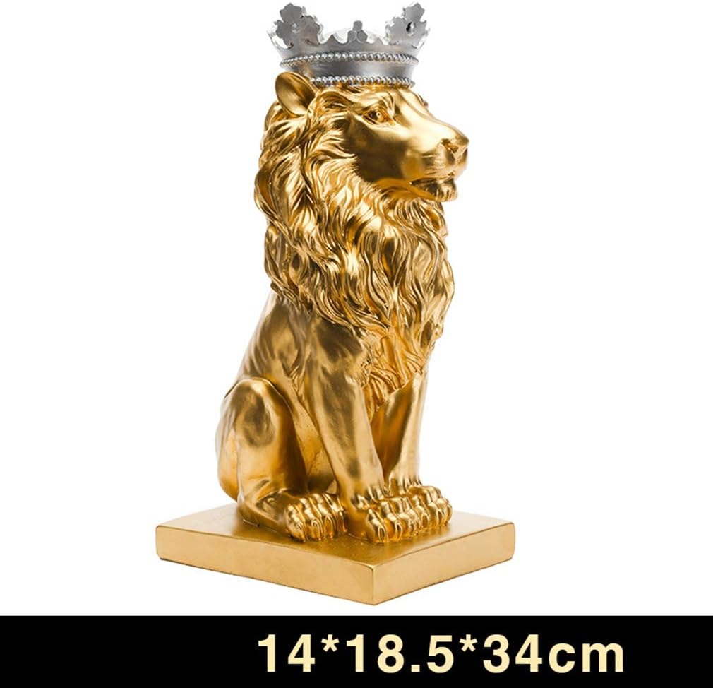DSZXHN Statues for Home Decor,Modern Creative Resin Gold Lion Silver Crown Desktop Decoration,Animal Shape,Figurines Sculptures Statuettes,for Home Office Bookshelf Craft Gift