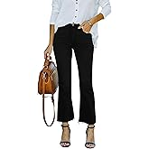 Yewfirm Flare Jeans for Women Cropped Stretchy Mid Rise Bell Bottom Jeans Womens Crop Flare Jeans with Raw Hem