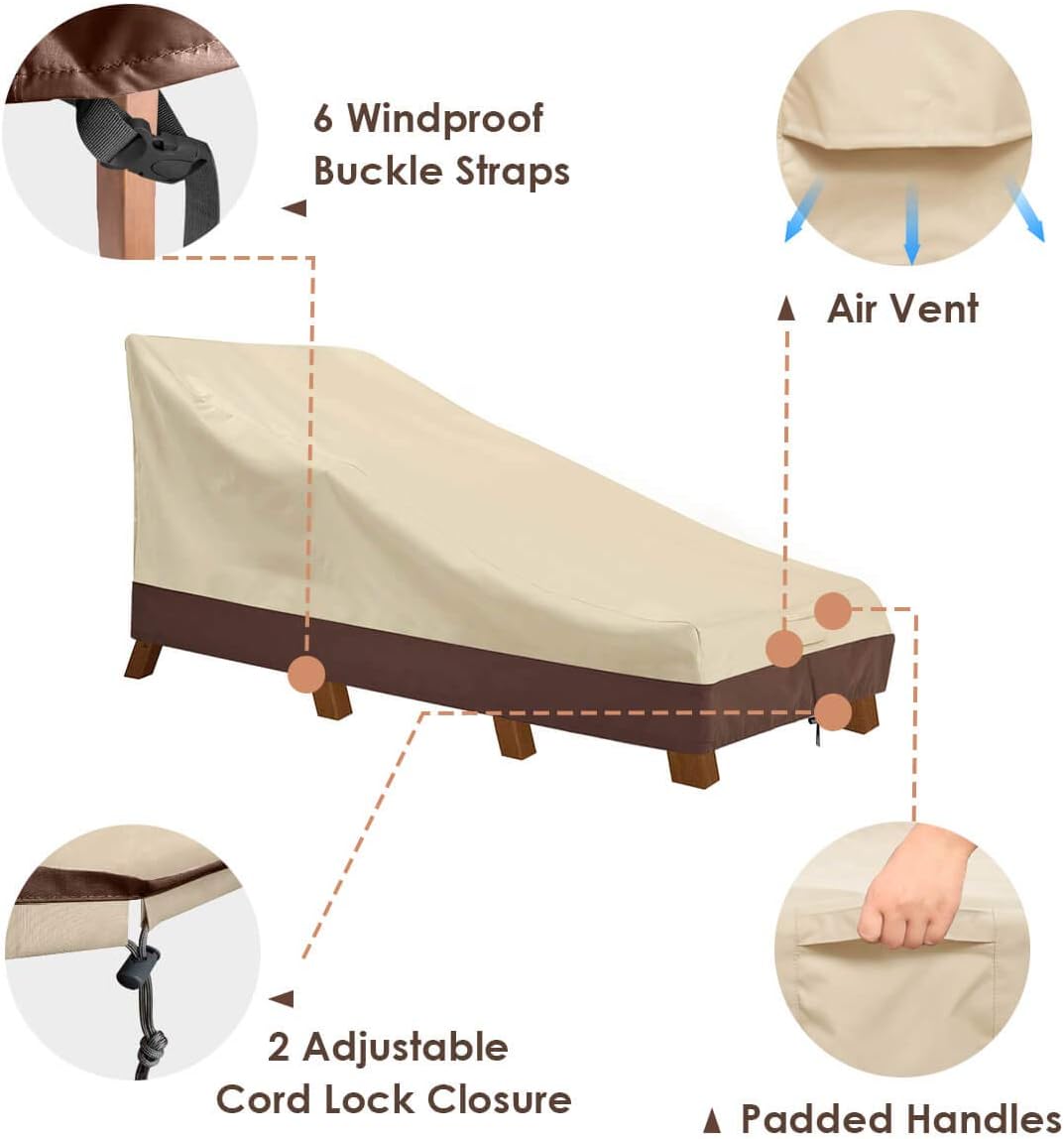 Vailge Waterproof Patio Chaise Lounge Cover, 600D Heavy Duty Outdoor Lounge Chair Covers,UV Resistant Patio Furniture Covers,2 Pack-Large ,Beige & Brown: Kitchen & Dining