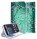 Droid Turbo Case, NageBee [Kickstand Feature] Premium PU Leather Flip Fold Wallet Case with [ID&Credit Card Slot] for Motorola Droid Turbo XT1254(Fits Ballistic Nylon Version) - Plum Blossom
