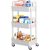 Pipishell 3 Tier Rolling Cart Organizer, Plastic Rolling Cart with Lockable Wheels & Reinforced Handle, Lightweight Utility C