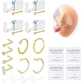 DJCIW 20PCS Nose Piercing Kit,Nose Piercing Guns with 20G Nose Rings Hoops Stainless Steel Nose Stud Round CZ Heart Simulated L Shaped Nose Stud Hypoallergenic Nostril Piercing Jewelry for Women Men