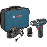 BOSCH PS31-2A 12V Max 3/8 Inch Drill/Driver Kit with 2 Batteries &amp; Charger | Integrated LED driver/cordless drill set for portability, with high torque output, variable speed, DIY projects made easier