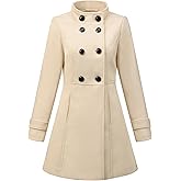 Allegra K Women's Stand Collar Double Breasted Slant Pockets Trendy Outwear Winter Coat