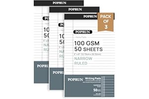 POPRUN Small White Legal Pads 5 x 8 Narrow Ruled, 100GSM Writing Paper Pad, Bulk Lined Notepad Notebooks for Work School, Cla