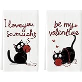 Artoid Mode Black Cats Ball Love Hearts Valentine's Kitchen Towels Dish Towels, 18x26 Inch Anniversary Wedding Decoration Cleaning Set of 2