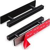 RVPEKUPE 2 Pack Self Adhesive Cabinet Handles Matte Black No Drill Drawer Pulls Stick On Handle for Cabinets Closets Sliding Shower Doors, 6" Overall Length