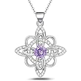 Ruthes 925 Sterling Silver Celtic Knot Necklaces for Women Purple Cubic Zirconia Witches Knot Birthstone Necklace Wicca Irish Jewelry Nudo de Bruja Birthday Gifts for Wife Girlfriend Mom