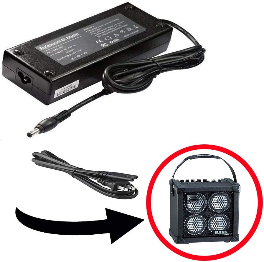 AC Power Adapter + Cord, Compatible with Roland Micro Cube Bass RX Battery-Powered Bass Combo Amp