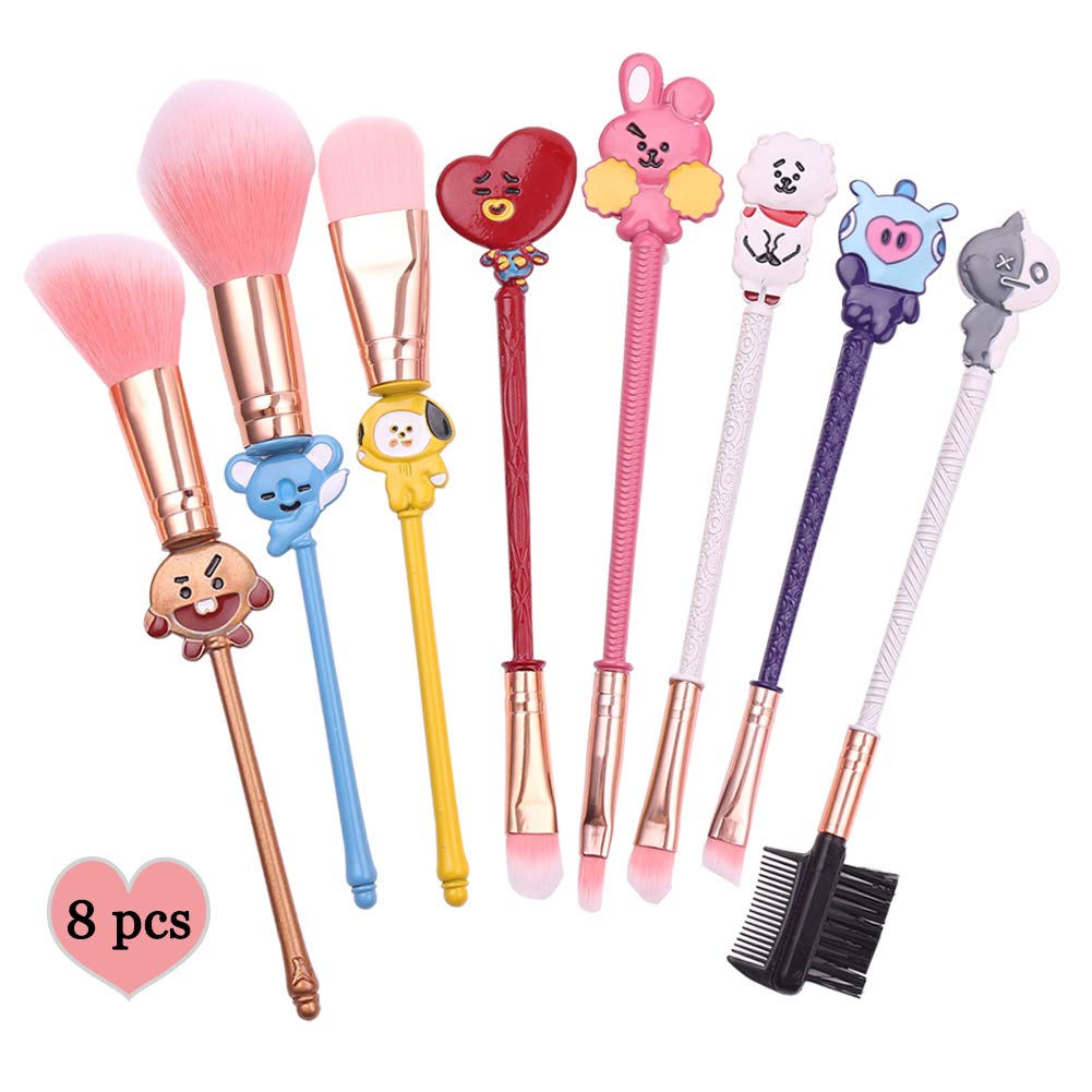 Cute Cartoon Makeup Brushes Set - 8pcs Fairy Makeup Brushes with Soft Pink Fiber and Metallic Handle for Eyebrow, Eyeshadow, Foundation, Blending and Lips, Great Gift for Sister Girlfriend (Style A)