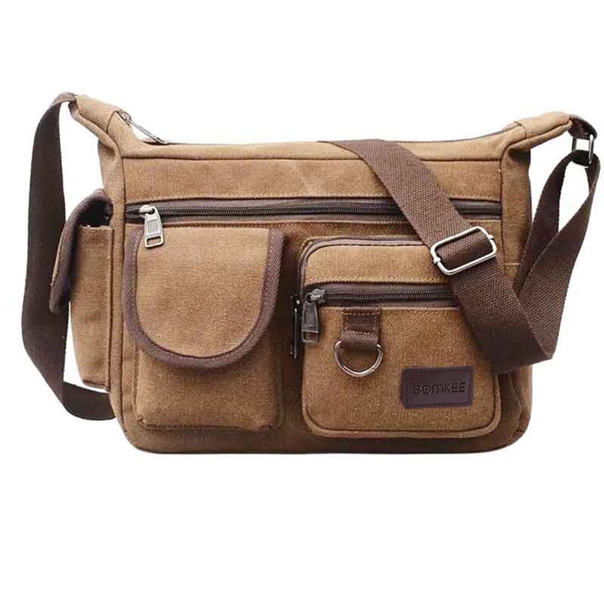 BOMKEE Canvas Messenger Bags Shoulder Crossbody Satchel Mens Vintage Casual Notebook Waterproof Day Bag for Travel, Weekender, School Bag Side Beach Pack, 30CMx12CMx23CM