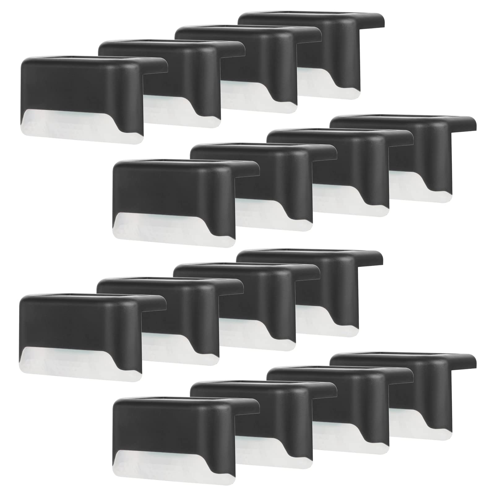 maxant Solar Deck Lights,12/16 Pack Step Lights, Fence Waterproof Powered LED Lights Stairs, Step, Railing, Wall, Fence, Yard, Patio, Garden (16 Black Shell Cool White) (L01557)