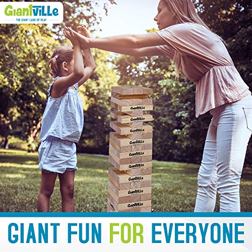 Giantville Giant Tumbling Timber Toy - Jumbo Wooden Blocks Floor Game for Kids and Adults, 56 Pieces, Premium Pine Wood, Carry Bag, Life Size - Grows to Over 5-feet While Playing - by Giantville
