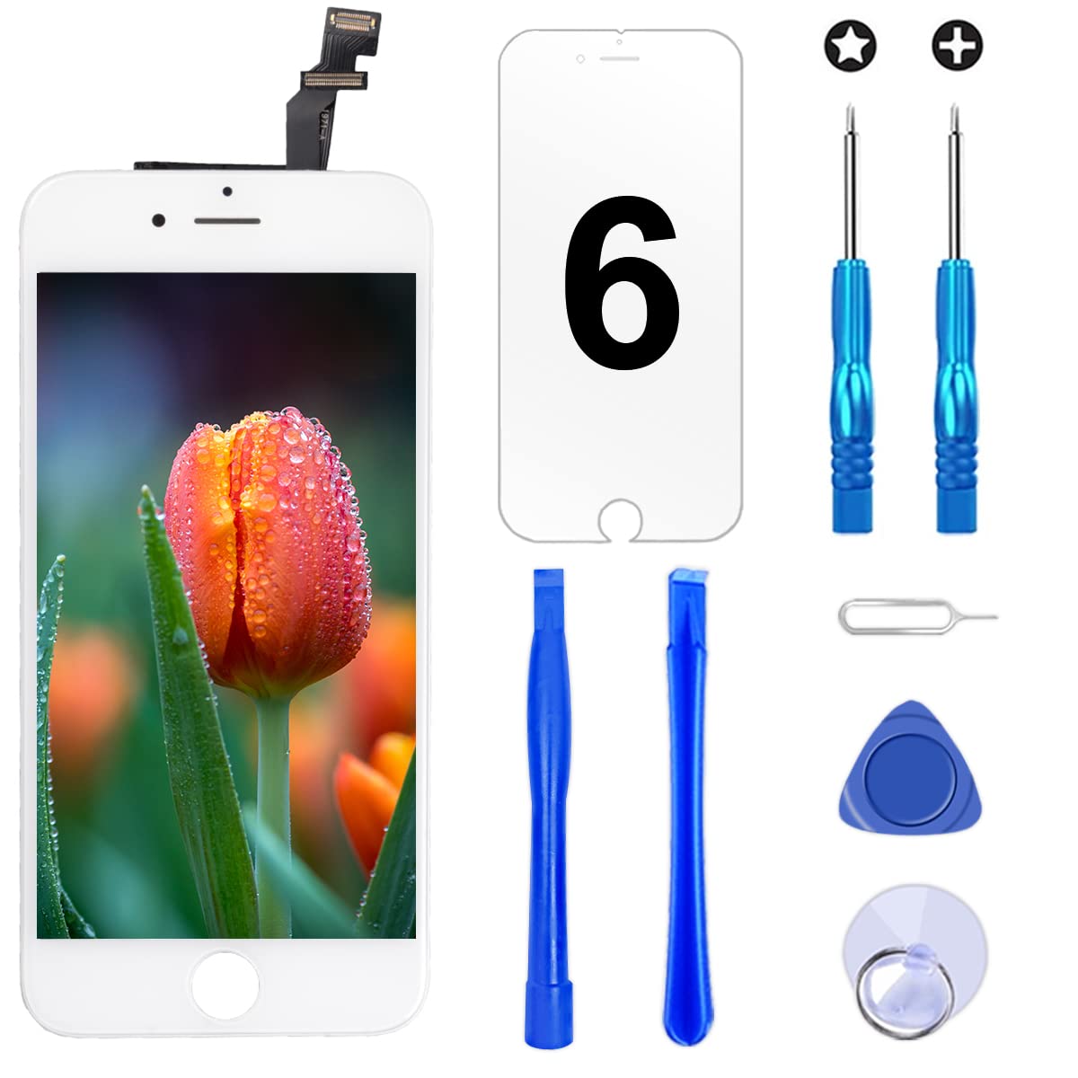 Brinonac Screen Replacement for iPhone 6 4.7 inch LCD Digitizer Touch Screen LCD Replacement Screen Frame Assembly Full Set with Tools and Protector (White)